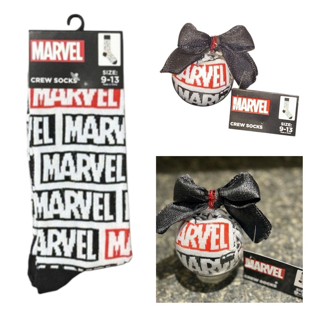 Marvel 1 Pair Crew Socks In A Christmas Ornament Size 9-13